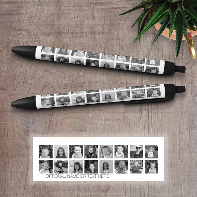 Black and White Photo Collage with up to 16 Photos Blue Ink Pen (Personalized Writing Pens)