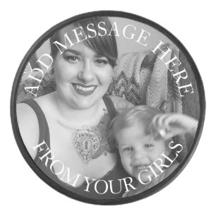 Black and White Photo Custom Message Hockey Puck