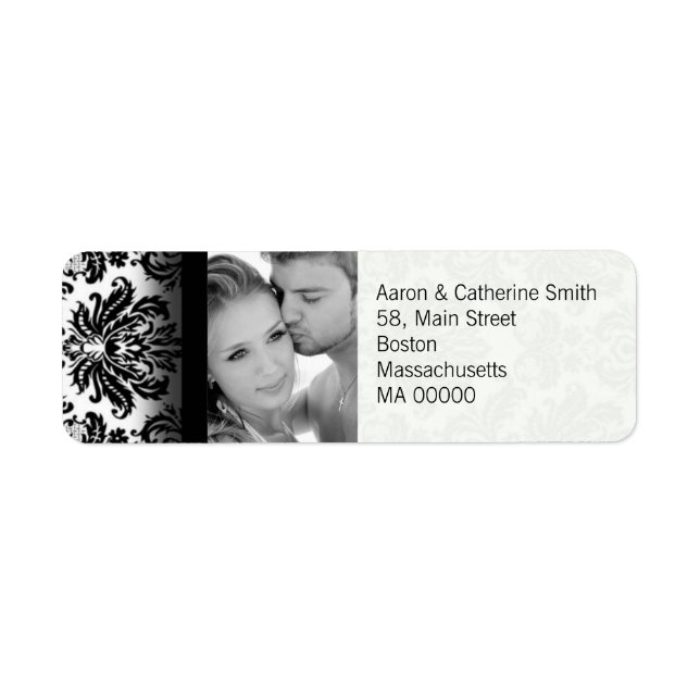 Black and White Photo Damask Address Labels (Front)