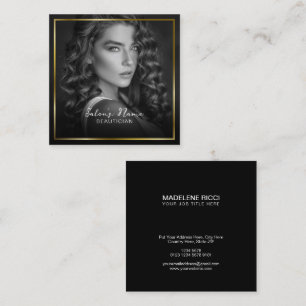 Black and White Photo   Elegant Gold Frame Square Business Card