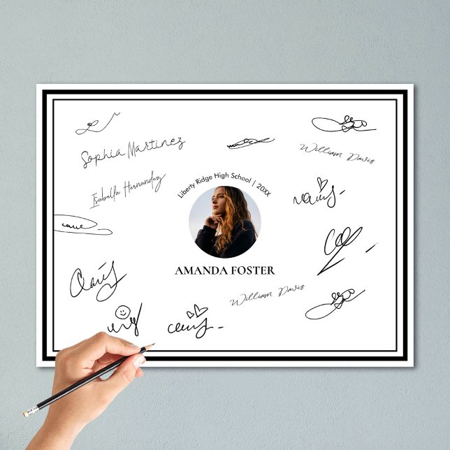 Black and White Photo Graduation Party Signature  Poster (Creator Uploaded)