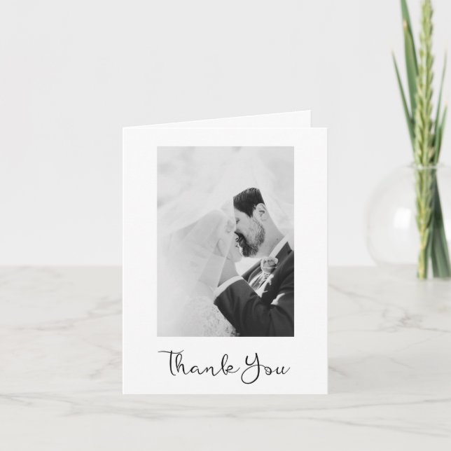 Black and White Photo Handwritten Style Simple Thank You Card (Front)