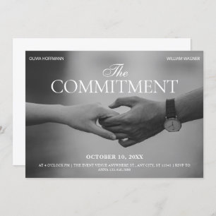 Black and white photo holding hand commitment invitation