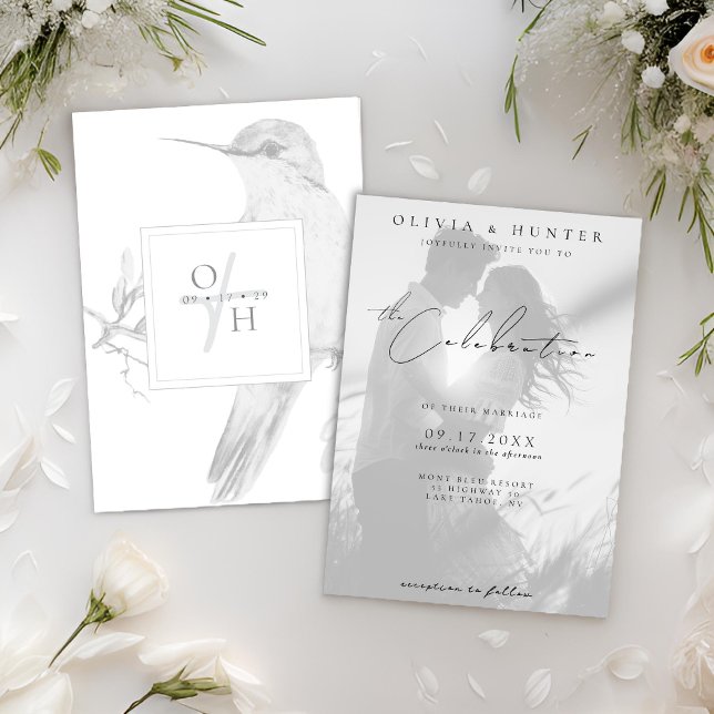 Black and White Photo Hummingbird Wedding  Invitation (Creator Uploaded)