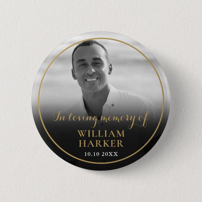 Black and White Photo In Loving Memory Funeral 6 Cm Round Badge (Front)