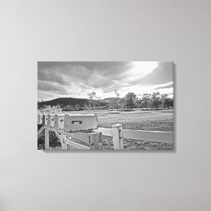 Black and White Photo Mailboxes Country Road Art Canvas Print