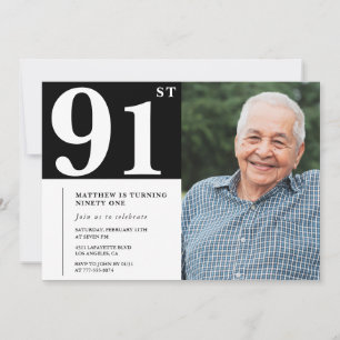 Black and White Photo Men 91st birthday Invitation