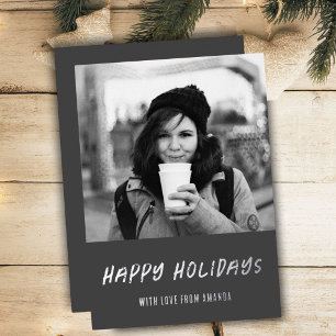 Black and White Photo Minimalist Foil Holiday Card