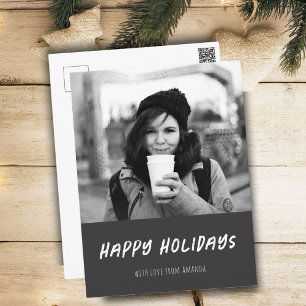 Black and White Photo Minimalist Holiday Postcard