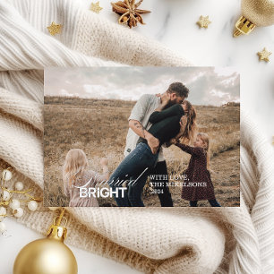 Black and White Photo Minimalist Married and Brigh Holiday Card