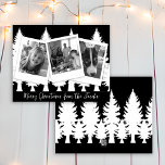 Black and White Photo Modern Christmas Holiday Card<br><div class="desc">Personalised Christmas cards. Black and white family photos with a tree line of tall pine trees modern simplistic cards.</div>