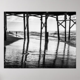 Black and White Photo Ocean Isle Beach Pier Poster