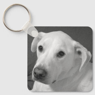 Black and White Photo of a Beautiful Soulful Dog Key Ring