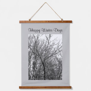 Black and White Photo of a Snowy Winter Day Grey Hanging Tapestry