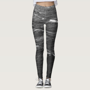 Black and white photo of a stormy sea leggings