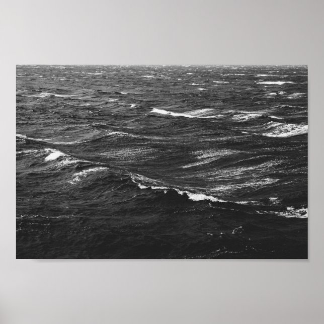 Black and white photo of a stormy sea poster (Front)
