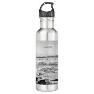 Black and White Photo of Atlantic Ocean Waves 710 Ml Water Bottle