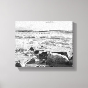 Black and White Photo of Atlantic Ocean Waves Canvas Print