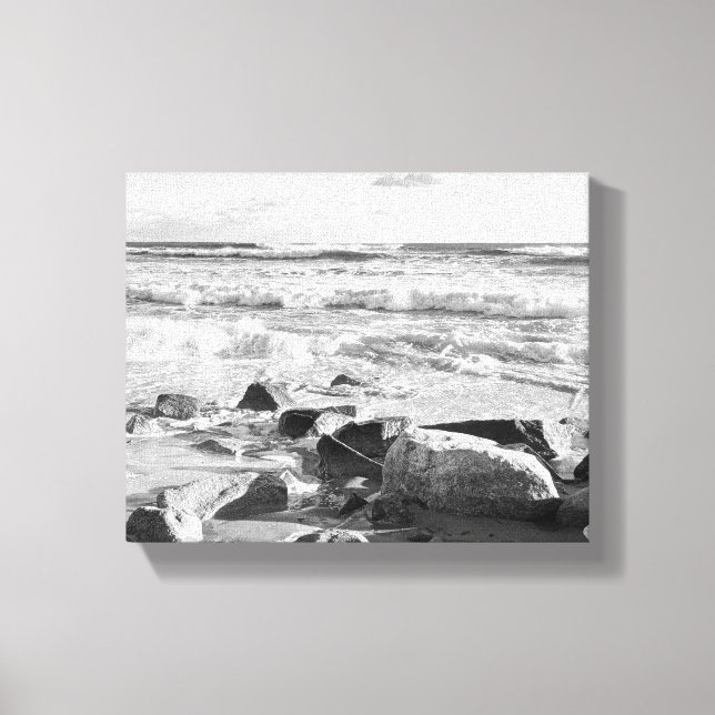 Black and White Photo of Atlantic Ocean Waves Canvas Print (Front)