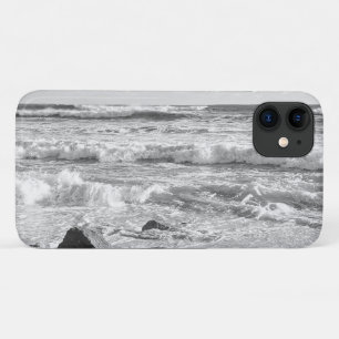 Black and White Photo of Atlantic Ocean Waves iPhone 11 Case