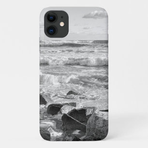 Black and White Photo of Atlantic Ocean Waves iPhone 11 Case