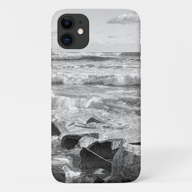 Black and White Photo of Atlantic Ocean Waves Case-Mate iPhone Case (Back)