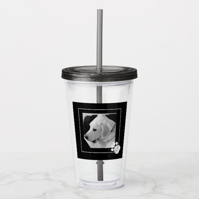 Black and White Photo of Cute Dog Best Mum Ever Acrylic Tumbler (Front)