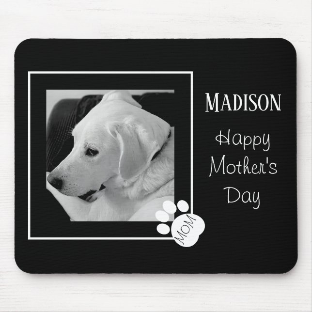 Black and White Photo of Cute Dog Best Mum Ever Mouse Mat (Front)