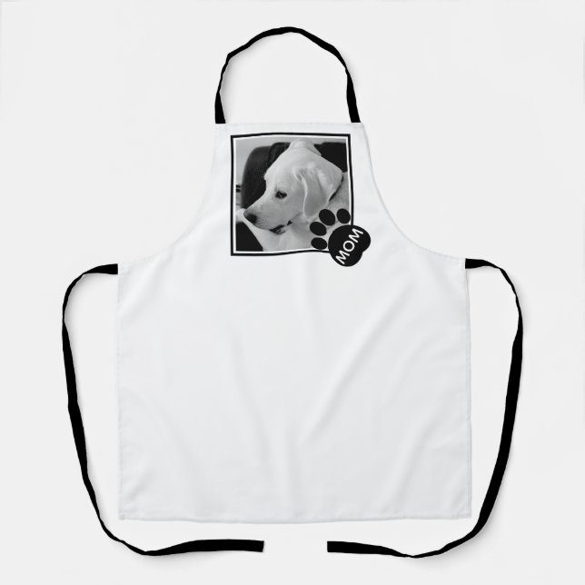 Black and White Photo of Cute Dog Mum Paw Apron (Front)