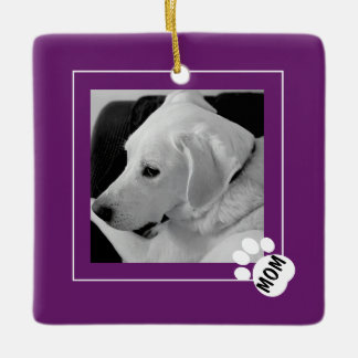 Black and White Photo of Cute Dog Mum Paw Purple Ceramic Ornament