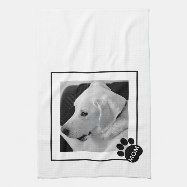 Black and White Photo of Cute Dog Mum Paw Tea Towel (Vertical)
