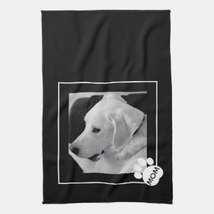 Black and White Photo of Cute Dog Mum Paw Tea Towel