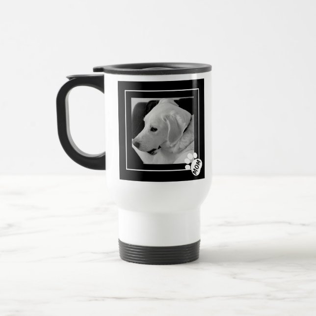 Black and White Photo of Cute Dog Mum Paw Travel Mug (Left)