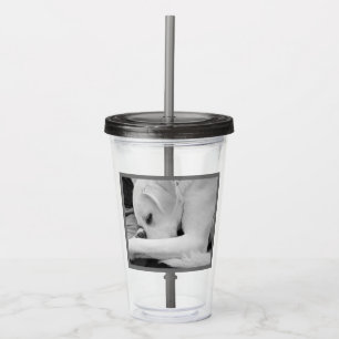 Black and White Photo of Cute Dog Resting with Dad Acrylic Tumbler