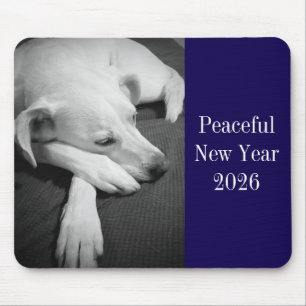 Black and White Photo of Dog Sleeping New Year Mouse Mat