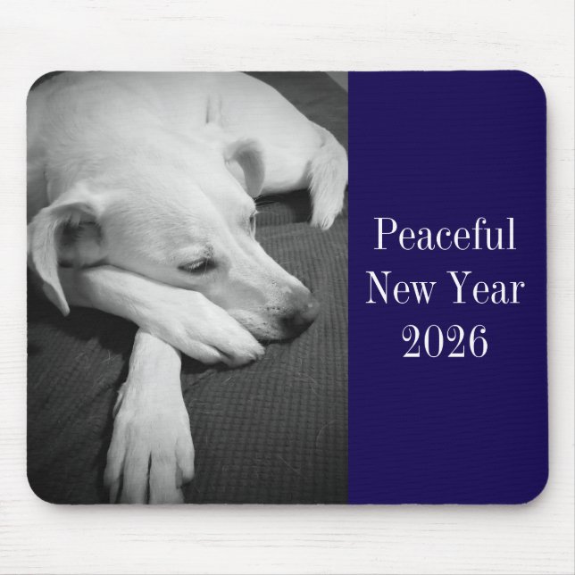 Black and White Photo of Dog Sleeping New Year Mouse Mat (Front)