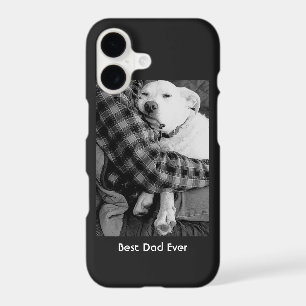 Black and White Photo of Dog Snuggling with Dad