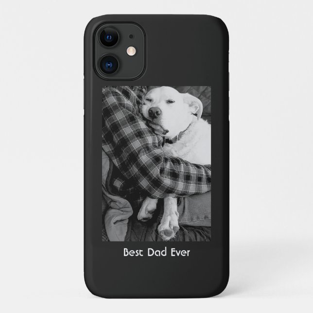 Black and White Photo of Dog Snuggling with Dad Case-Mate iPhone Case (Back)