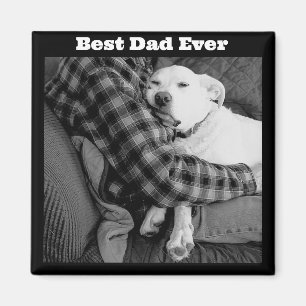 Black and White Photo of Dog Snuggling with Dad Magnet