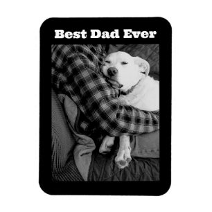 Black and White Photo of Dog Snuggling with Dad Magnet