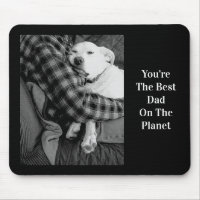 Black and White Photo of Dog Snuggling with Dad