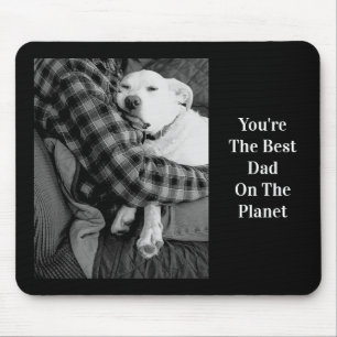 Black and White Photo of Dog Snuggling with Dad Mouse Mat