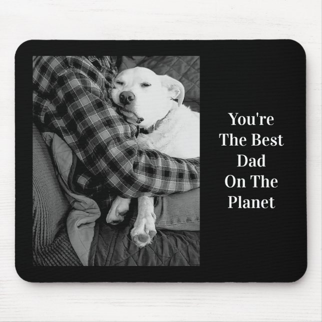 Black and White Photo of Dog Snuggling with Dad Mouse Mat (Front)