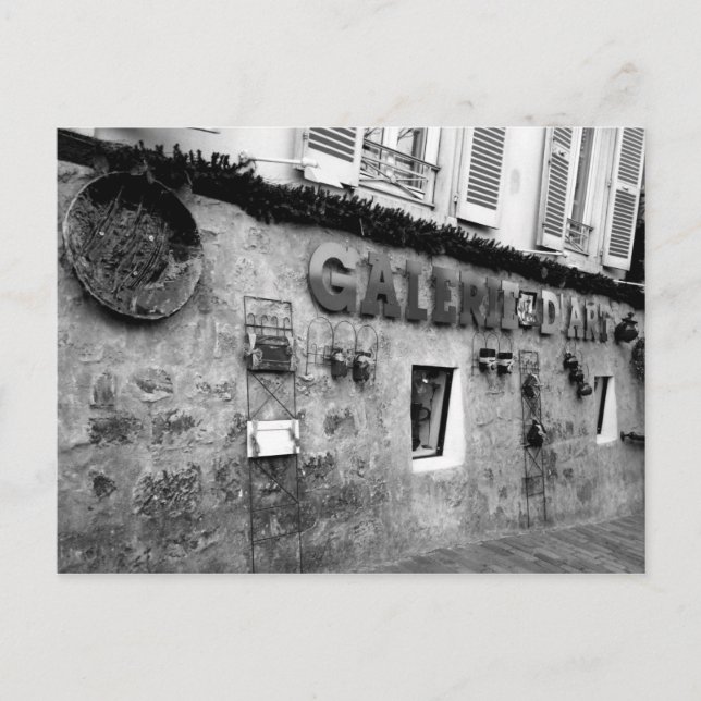Black and White Photo of Galerie de Art in Paris Postcard (Front)