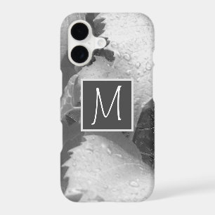 Black and White Photo of Grape Leaves Initial Grey