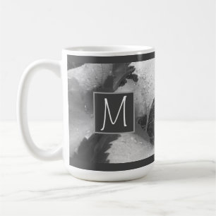 Black and White Photo of Grape Leaves Initial Grey Coffee Mug