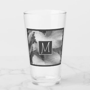 Black and White Photo of Grape Leaves Initial Grey Glass