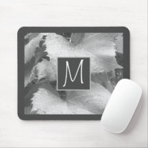 Black and White Photo of Grape Leaves Initial Grey