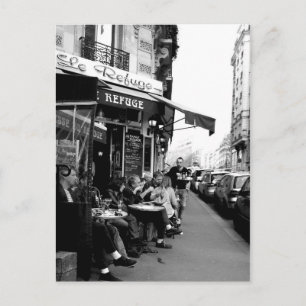 Black and White photo of Le Refuge Cafe in Paris Postcard