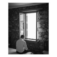 Black and white photo of man